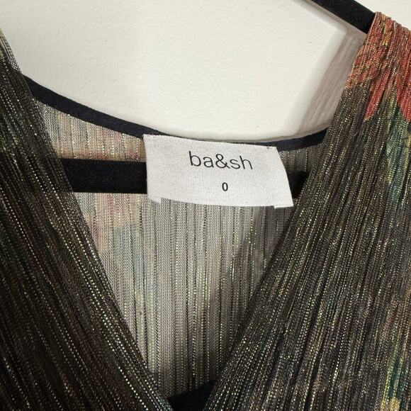 ba&sh Hendrix Floral Metallic Plissé Knit Long Sleeve Maxi Dress Size 0 XS Black - Picture 5 of 15